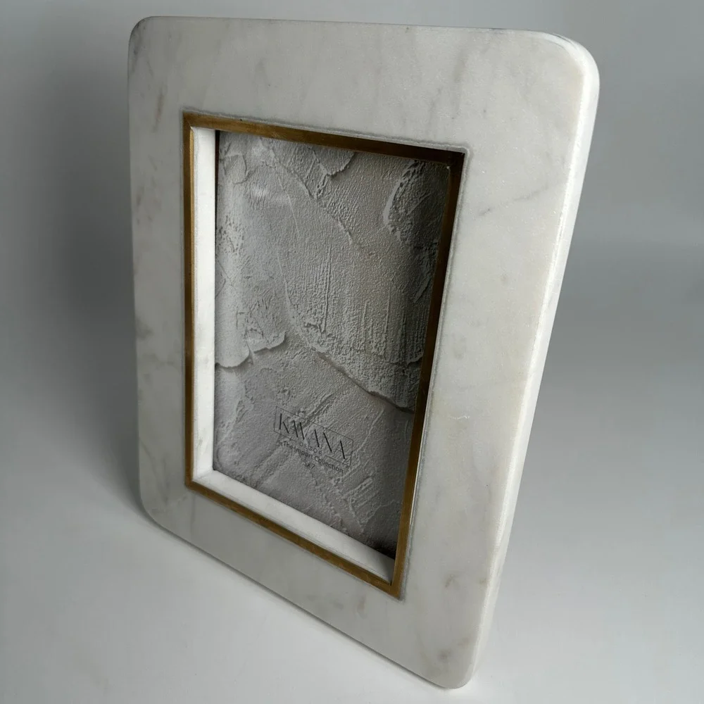 White Marble Brass 5x7 Picture Frame Modern Luxe Tabletop Kavana Decor Regency